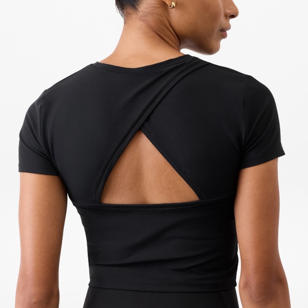 Athleta Black Transcend open back tee
